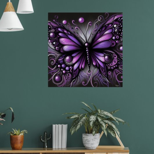 Poster Papillon gothique blanc violet noir couleur (Salon 1)