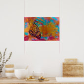 Poster Papillon Hippie Orange Bleu Bohème (Cuisine)