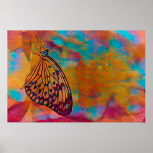 Poster Papillon Hippie Orange Bleu Bohème