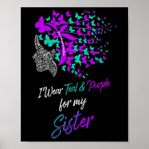 Poster Papillon Je Porte Turquoise Et Violet Pour Soeur S