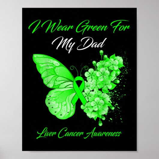 Poster Papillon Je Porte Vert Pour Mon Père Cancer Du Foi (Devant)