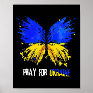 Poster Papillon Je suis avec l'Ukraine Prie pour le drape