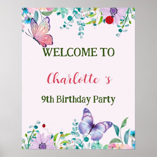 Poster Papillon Ladybug moderne Fleur rayante Anniversair (Devant)