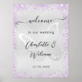 Poster papillon lavande mariage en argent bienvenue (Devant)