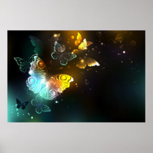 Poster Papillon lumineux et papillons de nuit