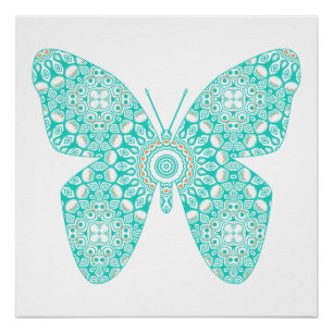 Poster Papillon Mandala Turquoise Design