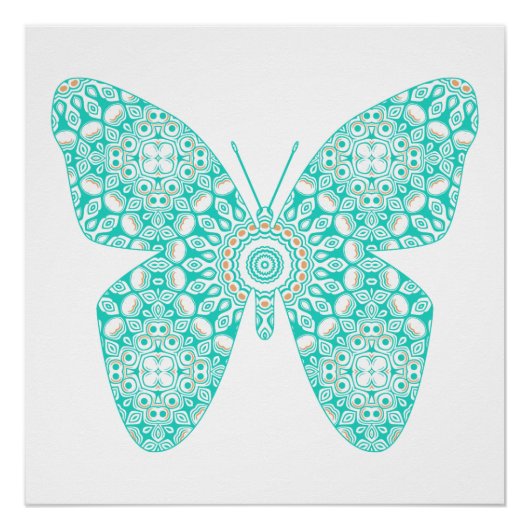 Poster Papillon Mandala Turquoise Design (Devant)