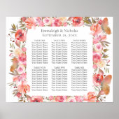 Poster Papillon Mariage Coral Boho Floral Seating Chart (Devant)