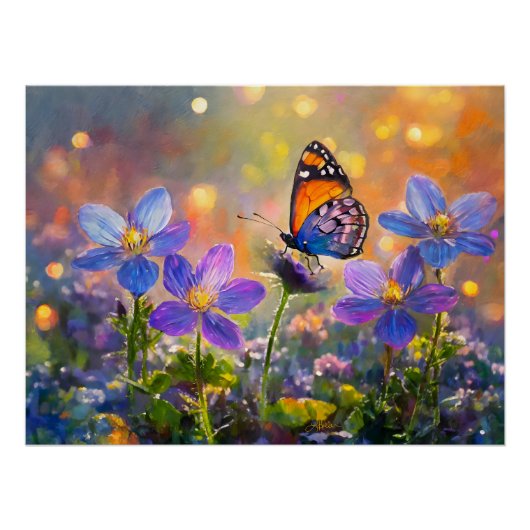 Poster Papillon minuscule sur les Fleurs sauvages au leve (Devant)