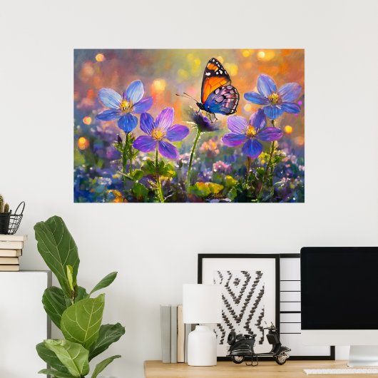 Poster Papillon minuscule sur les Fleurs sauvages au leve (Bureau à domicile)