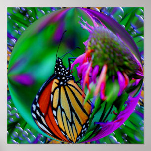 Poster Papillon Monarque Dans Une Bulle Abstraite Nature 