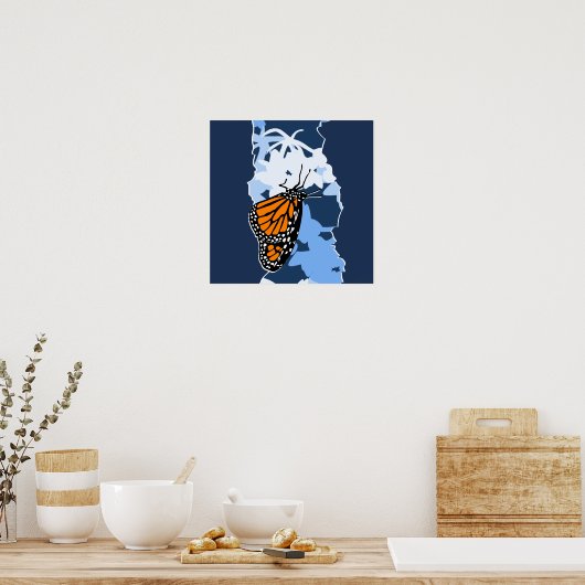 Poster Papillon monarque d'insectes stylisé orange et ble (Cuisine)