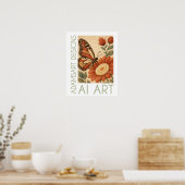 Poster Papillon Monarque Fleur Art Populaire Feutré (Cuisine)