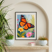Poster Papillon Monarque Fleur Peinture Aquarelle