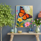 Poster Papillon Monarque Fleur Peinture Aquarelle