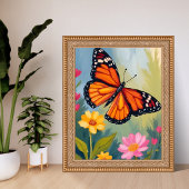 Poster Papillon Monarque Fleur Peinture Aquarelle