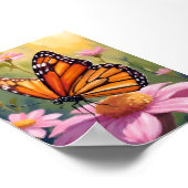 Poster Papillon Monarque Fleur Rose Peinture Florale (Coin)