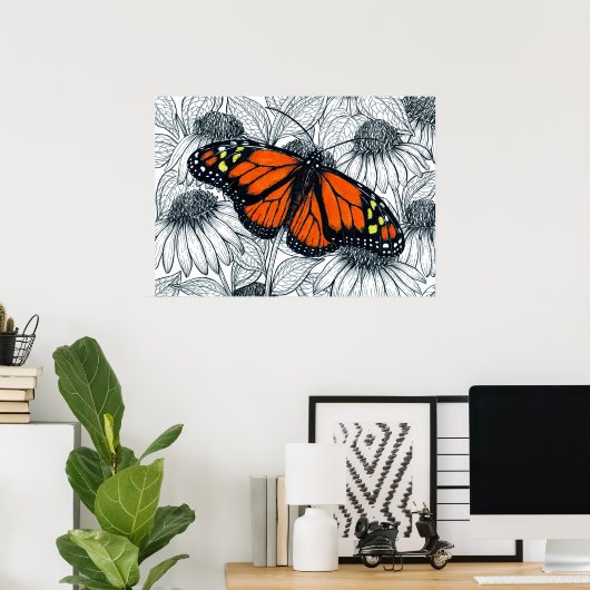 Poster Papillon monarque sur coneflowers (Bureau à domicile)