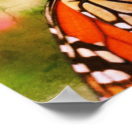 Poster Papillon Monarque Sur Fleur Art Décoré (Coin)