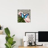 Poster Papillon Morpho Bleu Art Floral Botanique Poste (Bureau à domicile)