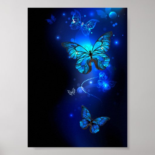 Poster Papillon Morpho sur fond sombre (Devant)