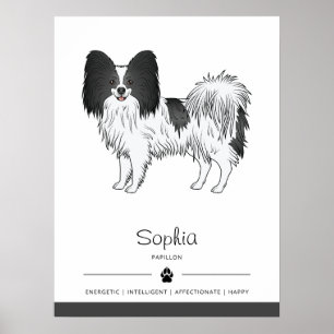 Poster Papillon noir et blanc mignon chien avec texte per