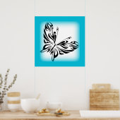 Poster Papillon noir fantaisie avec bordure Bleue (Cuisine)