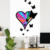 Poster Papillon noir sur Rainbow Heart (Bureau à domicile)