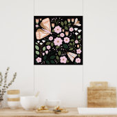 Poster Papillon papillon noir rose Boho (Cuisine)