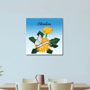 Poster Papillon Pollinisation Fleur Jaune Sauvage Pissenl