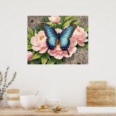 Poster Papillon Queue Bleue Art Botanique Floral (Cuisine)