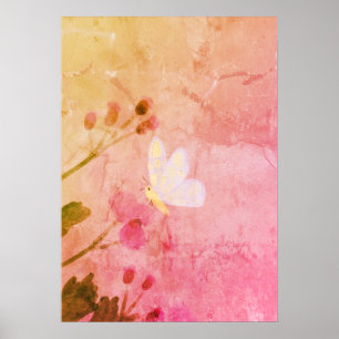 Poster Papillon rose