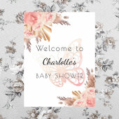 Poster papillon rose baby shower pampas rose bienvenue