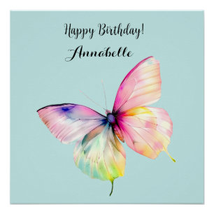 Poster Papillon rose délicat dans les couleurs pastel arc
