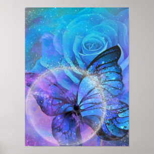 Poster papillon, Rose et lune