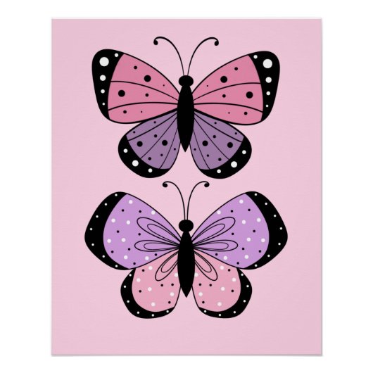 Poster Papillon rose et violet (Devant)
