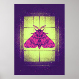 Poster Papillon Rose Néon Fenêtre Citron Art Pop