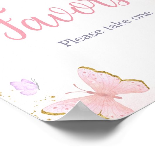 Poster Papillon rose Or Faveurs Printemps (Coin)