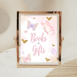 Poster Papillon rose Or Livres et cadeaux de printemps