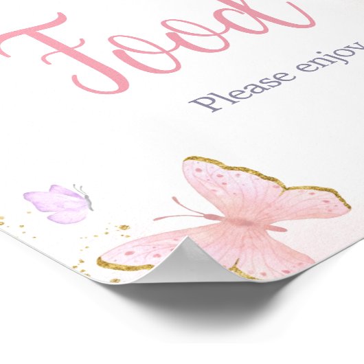 Poster Papillon rose Or Nourriture de printemps (Coin)