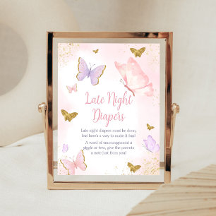 Poster Papillon rose Or Printemps Diapositives nocturnes