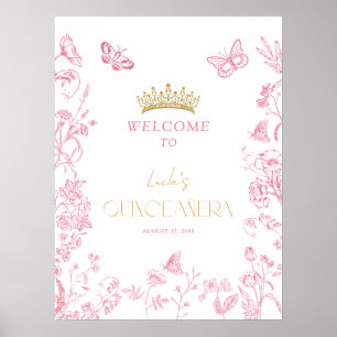 Poster Papillon rose or Quinceañera Accueil