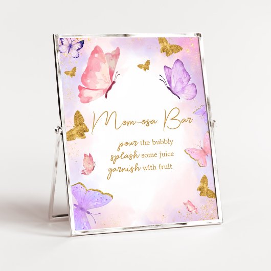 Poster Papillon rose or violet Baby shower Maman Osa Bar