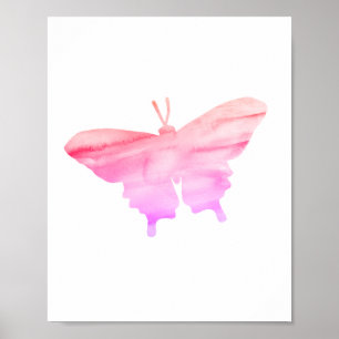 Poster Papillon rose orange Peinture Silhouette