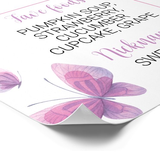 Poster Papillon rose pourpre Premier anniversaire Jalon (Coin)