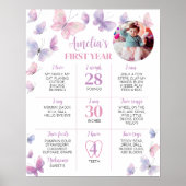 Poster Papillon rose pourpre Premier anniversaire Jalon (Devant)