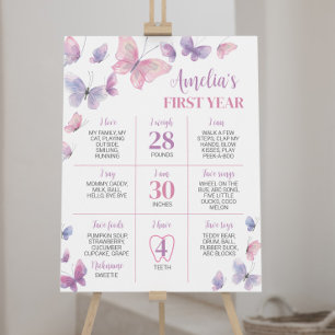 Poster Papillon rose pourpre Premier anniversaire Jalon