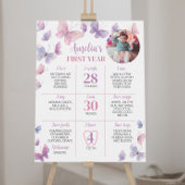 Poster Papillon rose pourpre Premier anniversaire Jalon