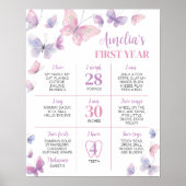 Poster Papillon rose pourpre Premier anniversaire Jalon (Devant)