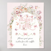 Poster Papillon rose rose floral Baby shower fille couche (Devant)